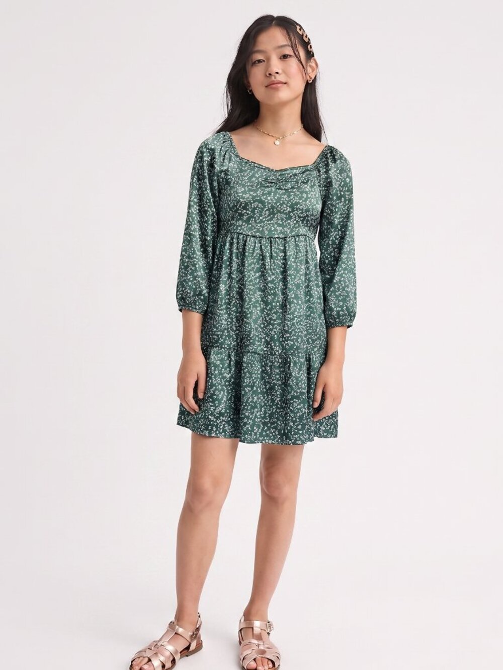 Abercrombie Kids Green Floral Tiered Dress